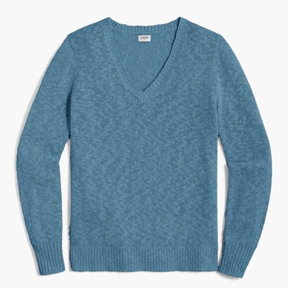 New J.Crew Slub Cotton V-Neck Beach Sweater Blue Small